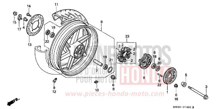 REAR WHEEL for CB Seven Fifty TASMANIA GREEN ME (G142) from 1997